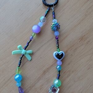Colorful Beaded Keychain with Heart and Bow Charm